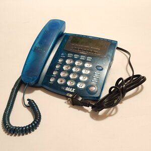Telephone Alarm Clock AM/FM Radio Translucent Blue Tested Digital Telemax 2000